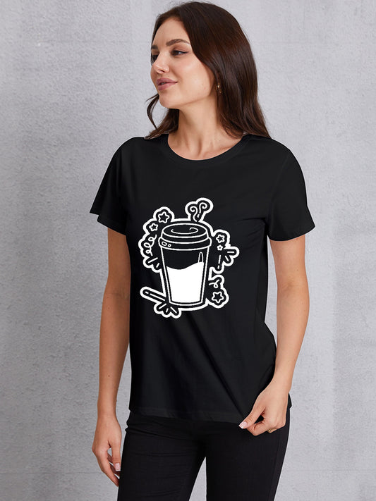 Coffee Round Neck Short Sleeve T-Shirt-Jewearrings