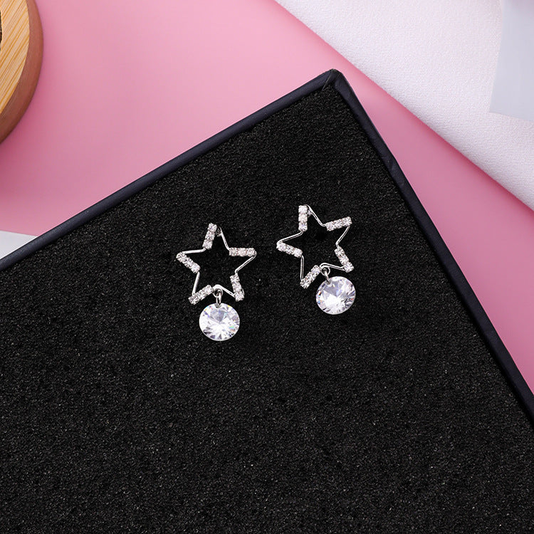 925 silver needle five-pointed star stud earrings simple geometric ring zircon earrings earrings-Jewearrings