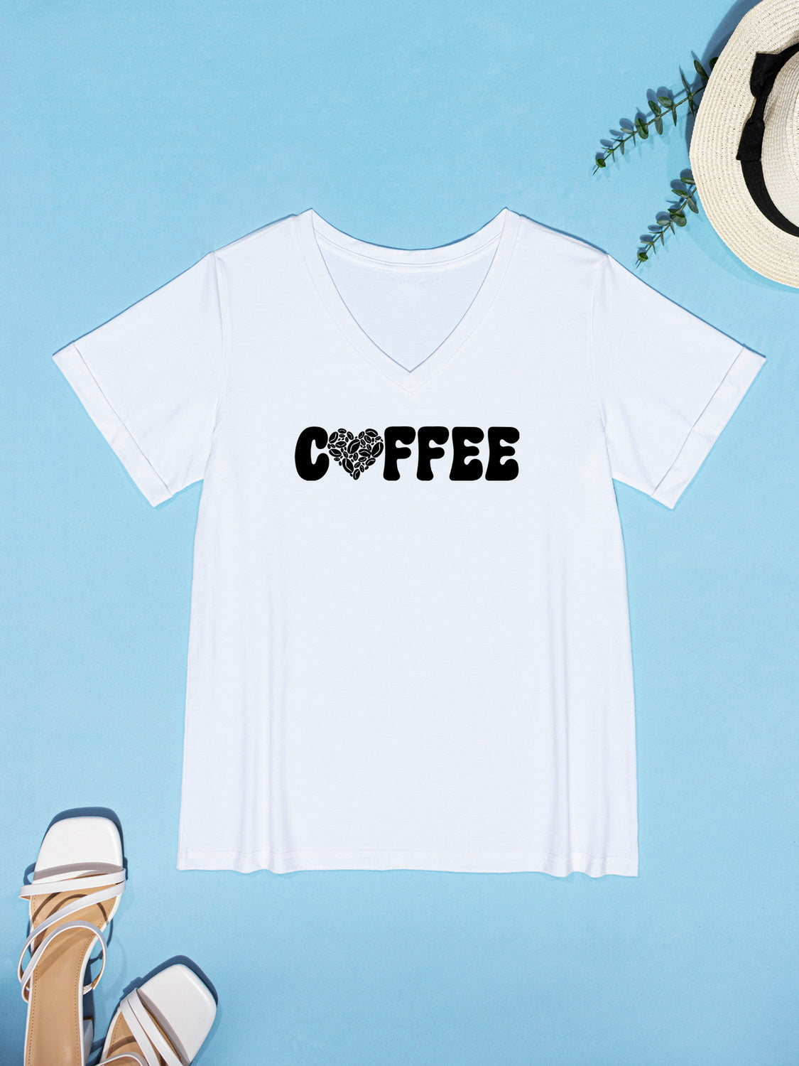 COFFEE V-Neck Short Sleeve T-Shirt-Jewearrings