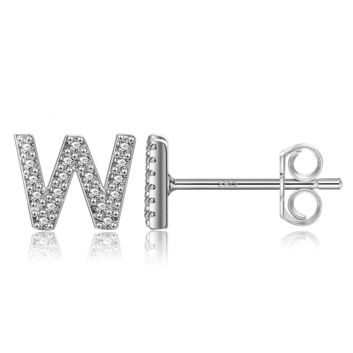 Simple Rhinestone Silver Needle English Alphabet Letter Earrings-Jewearrings