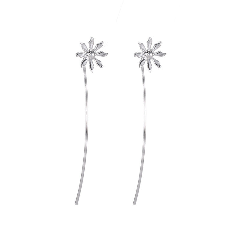 Simple Flower Stud Earrings Female Personality Versatile Line Tassel-Jewearrings