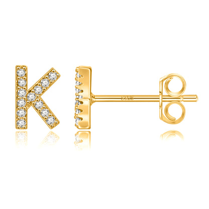 Simple Rhinestone Silver Needle English Alphabet Letter Earrings-Jewearrings