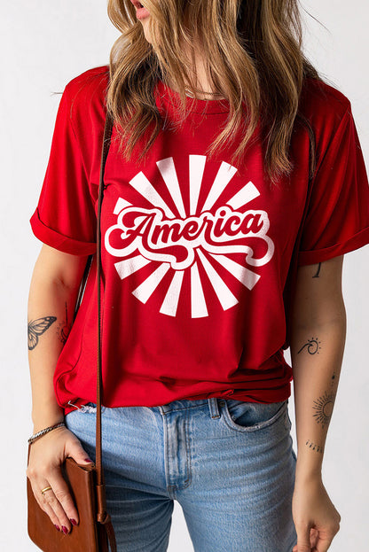 AMERICA Graphic Round Neck Short Sleeve Tee-Jewearrings