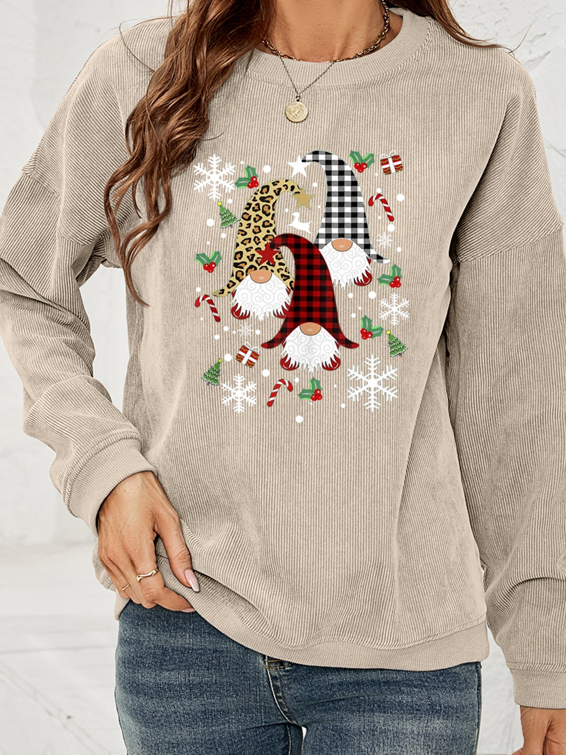 Faceless Gnome Graphic Drop Shoulder Sweatshirt-Jewearrings