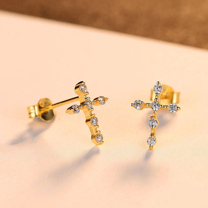 Cross small zircon earrings-Jewearrings