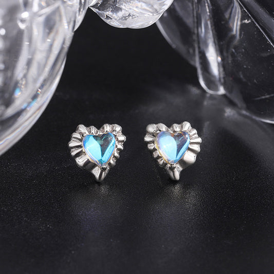 Sterling Silver 925 Vintage Sweet Cool Fancy Colored Stone Pleated Love Earrings-Jewearrings