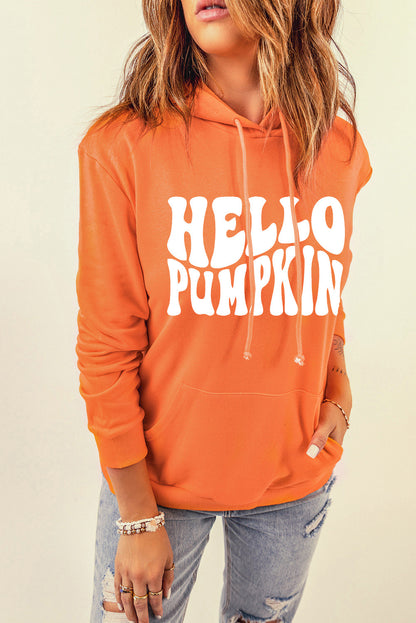 HELLO PUMPKIN Graphic Hoodie with Pocket-Jewearrings