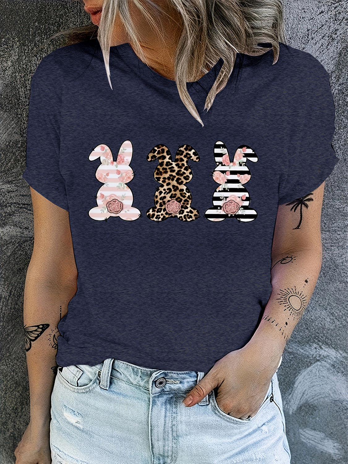 Rabbit Graphic Round Neck Short Sleeve T-Shirt-Jewearrings