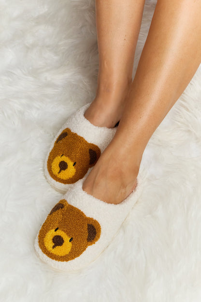 Melody Teddy Bear Print Plush Slide Slippers-Jewearrings