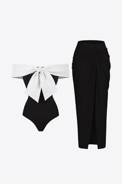 Contrast Bow Detail Two-Piece Swim Set-Jewearrings