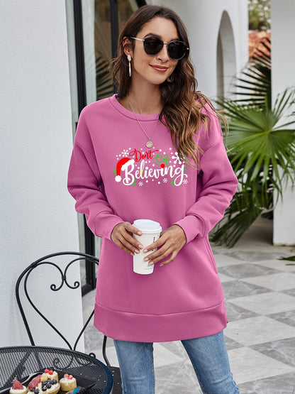 DON'T STOP BELIEVING Graphic Drop Shoulder Sweatshirt-Jewearrings