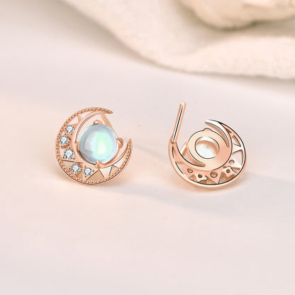 Sterling Silver Moonstone Star And Moon Stud Earrings-Jewearrings