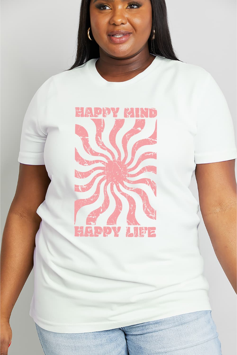 Simply Love Full Size HAPPY MIND HAPPY LIFE Graphic Cotton Tee-Jewearrings