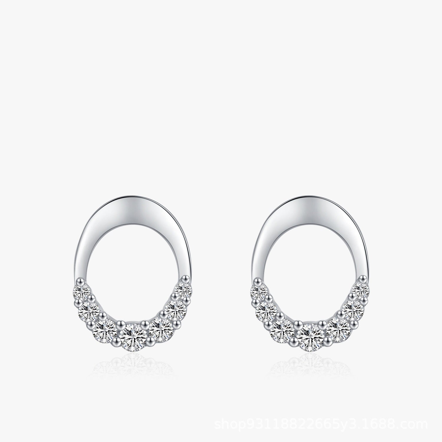 S925 Sterling Silver Oval Finely Inlaid Stud Earrings-Jewearrings