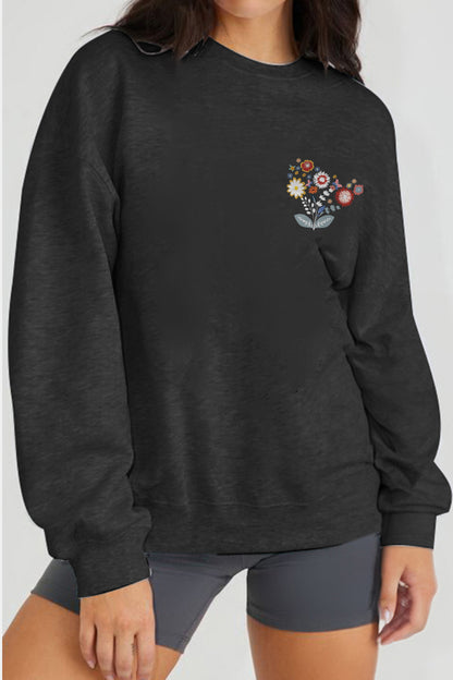 Simply Love Full Size Flower Graphic Sweatshirt-Jewearrings