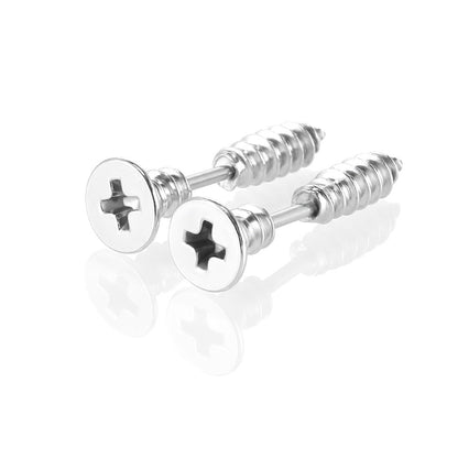 Stainless Steel Personalized Hip Hop Screw Stud Earrings-Jewearrings