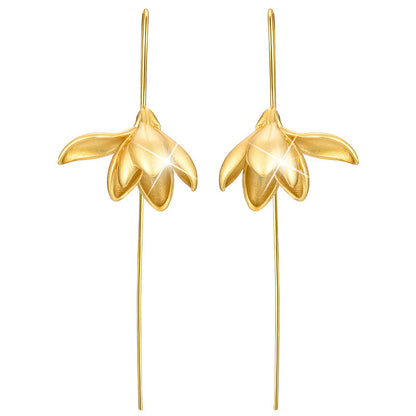 Female Magnolia Flower Sterling Silver Earrings-Jewearrings