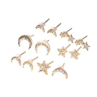 Stars And Moon With Diamonds 6 Pairs Of Stud Earrings-Jewearrings