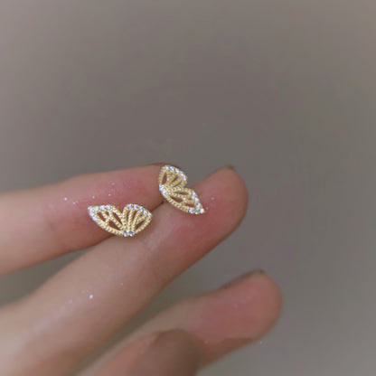 925 Silver Needle Stud Earrings Female Single-winged Butterfly Hollow-Jewearrings