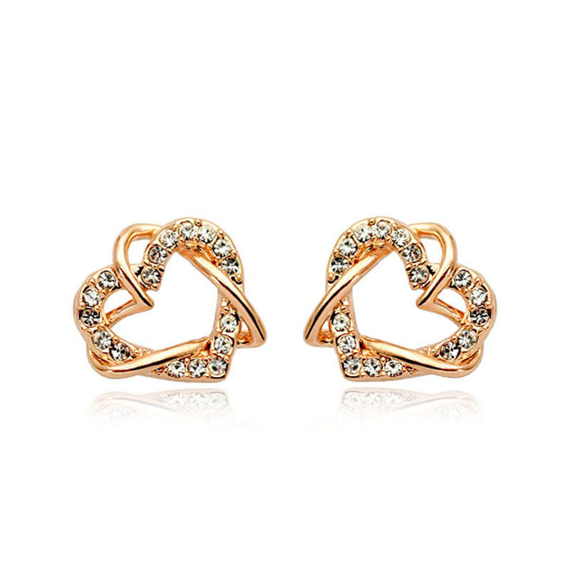 Luxury Gold Heart Rose Gold Color Stud Earrings-Jewearrings