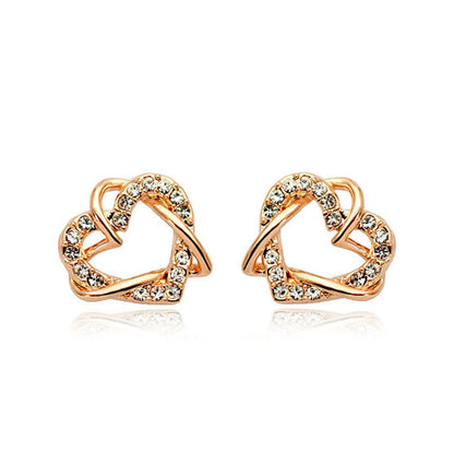 Luxury Gold Heart Rose Gold Color Stud Earrings-Jewearrings