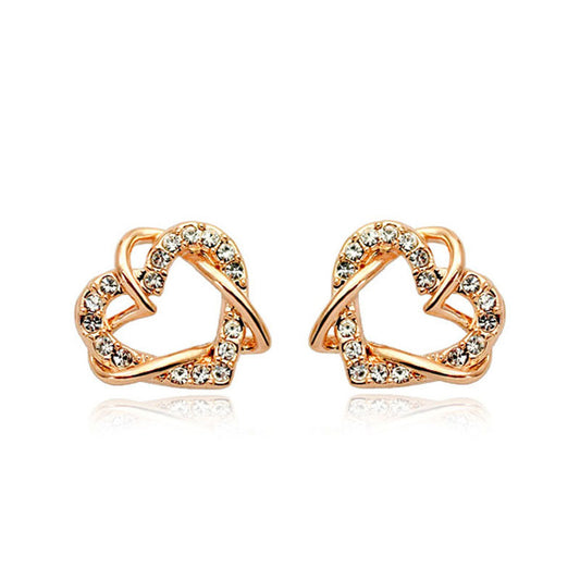 Luxury Gold Heart Rose Gold Color Stud Earrings-Jewearrings