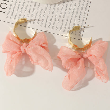 Gentle Temperament Fabric Yarn Bow Earrings-Jewearrings