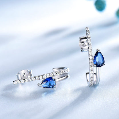 Sterling Silver Drop Luxury Earrings Sapphire-Jewearrings