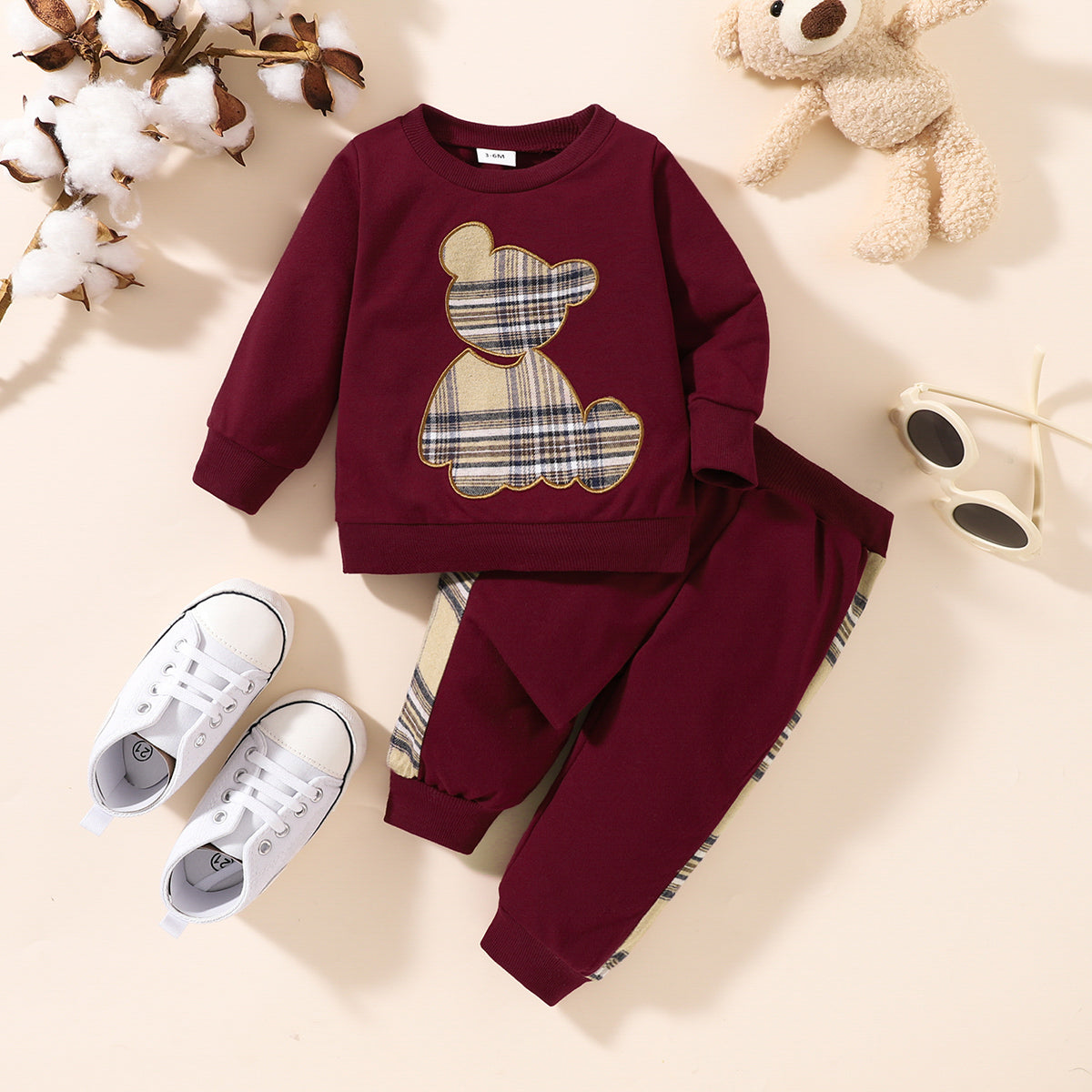 Plaid Bear Graphic Tee and Plaid Print Pants Kit-Jewearrings