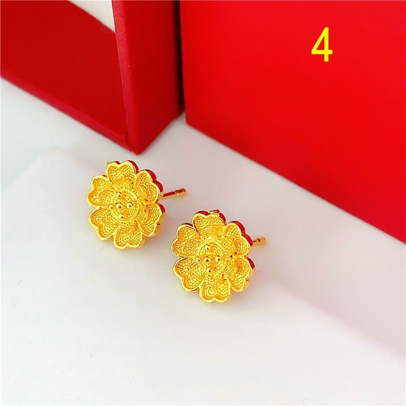 Variety Of Rose Flower Sand Gold Glossy Round Bead Earrings-Jewearrings