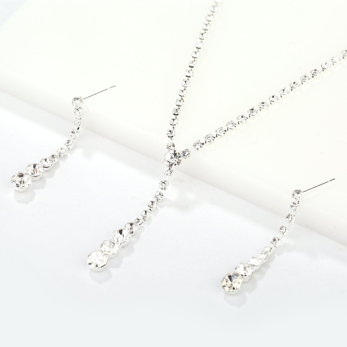 Silver Water Drop Necklace Earrings Two-piece Set Combination-Jewearrings