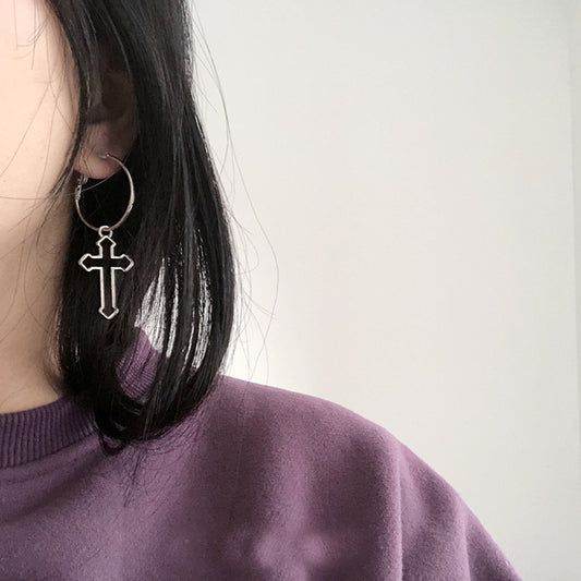 European and American Punk Rock Dark Girl Skeleton Cross Stud Earrings-Jewearrings