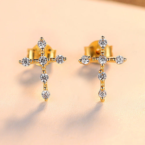 Cross small zircon earrings-Jewearrings