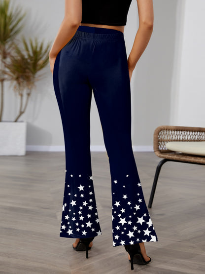 Star Elastic Waist Bootcut Pants-Jewearrings