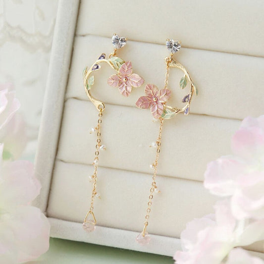 Korean Vintage Metal Flower Long Dangle Earrings For Women Girls Brincos Temperament Pendientes Mujer Jewelry-Jewearrings