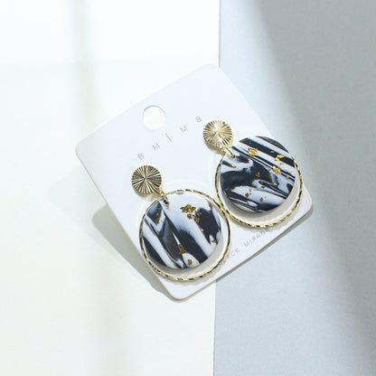 Women's Geometric Clay Black Gold Foil Earrings-Jewearrings