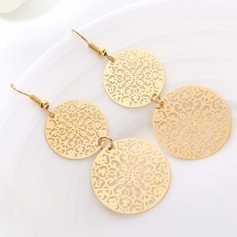 Womens Round Hollow Earrings Gold Filled Dangle Earrings Drop Earing Jewelry-Jewearrings