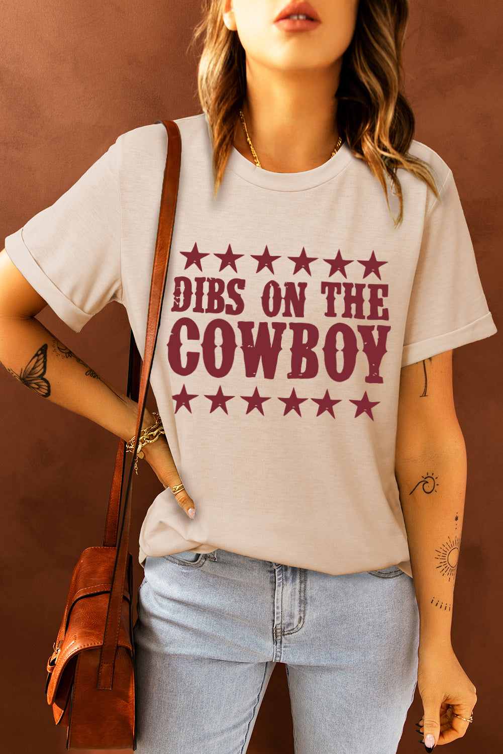 DIBS ON THE COWBOY Round Neck Tee Shirt-Jewearrings