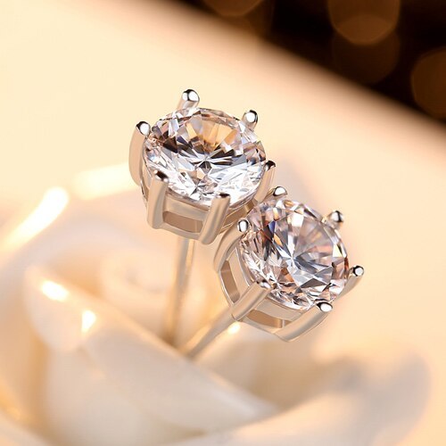 Zircon Sterling Silver Stud Earrings-Jewearrings