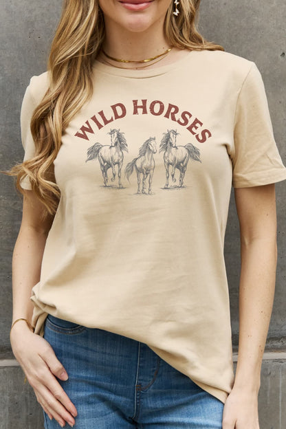 Simply Love WILD HORSES Graphic Cotton T-Shirt-Jewearrings