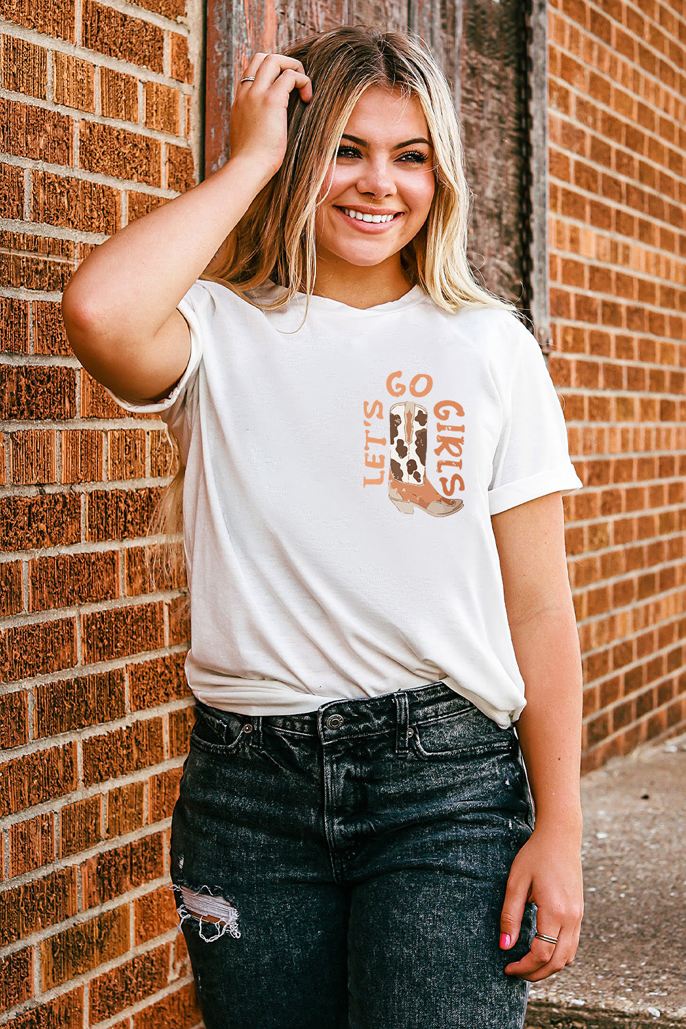 Round Neck Short Sleeve Cowboy Theme T-Shirt-Jewearrings