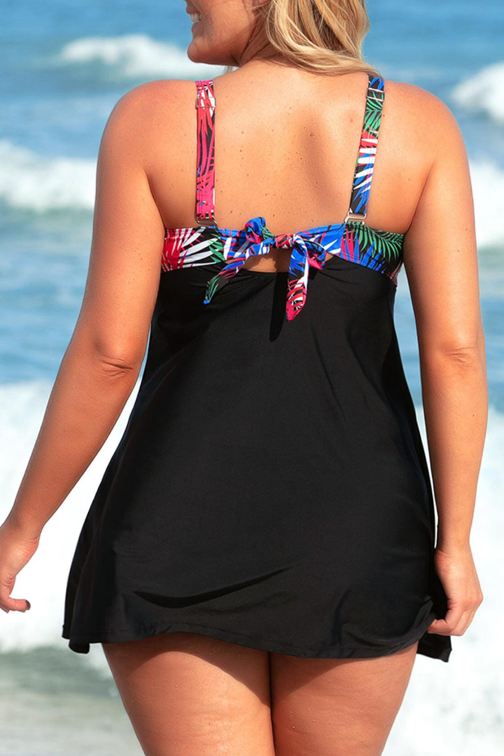 Plus Size Botanical Print Two-Tone Two-Piece Swimsuit-Jewearrings