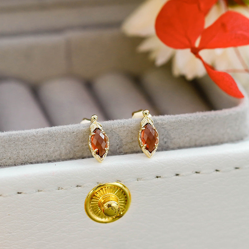 S925 Silver Plated 14K Gold Garnet Earrings-Jewearrings