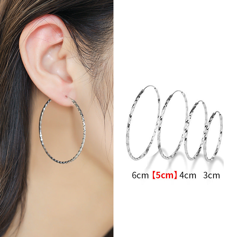 Women's Sterling Silver Geometric Large Circle Earrings-Jewearrings