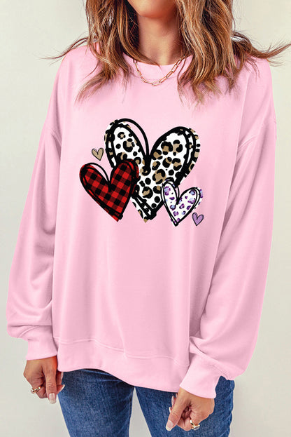 Heart Round Neck Dropped Shoulder Sweatshirt-Jewearrings