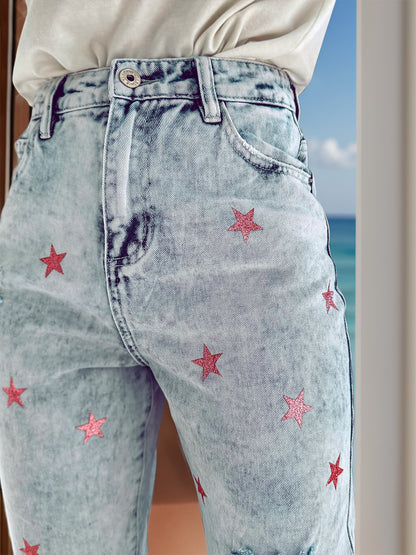 Distressed Star Jeans with Pockets-Jewearrings