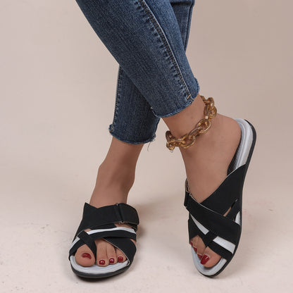 Crisscross PU Leather Open Toe Sandals-Jewearrings