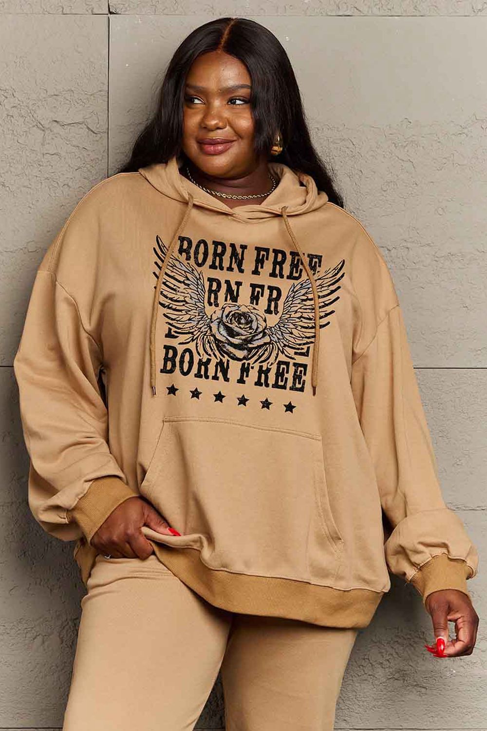 Simply Love Simply Love Full Size BORN FREE Graphic Hoodie-Jewearrings