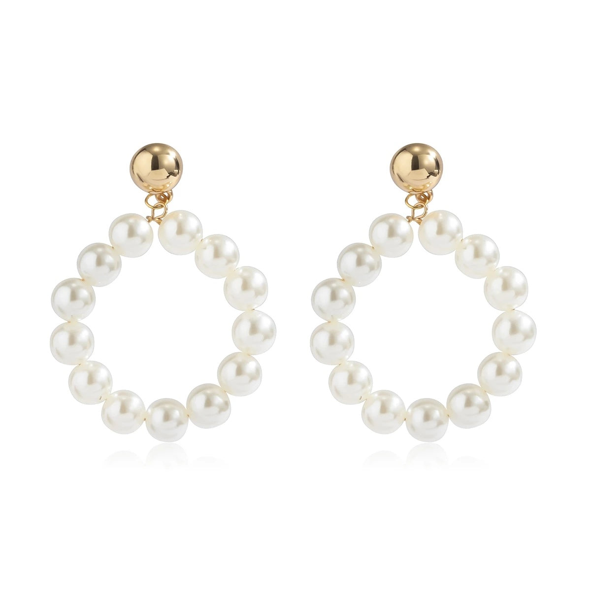 Women's Sterling Silver Pearl Inlaid Circle Stud Earrings-Jewearrings