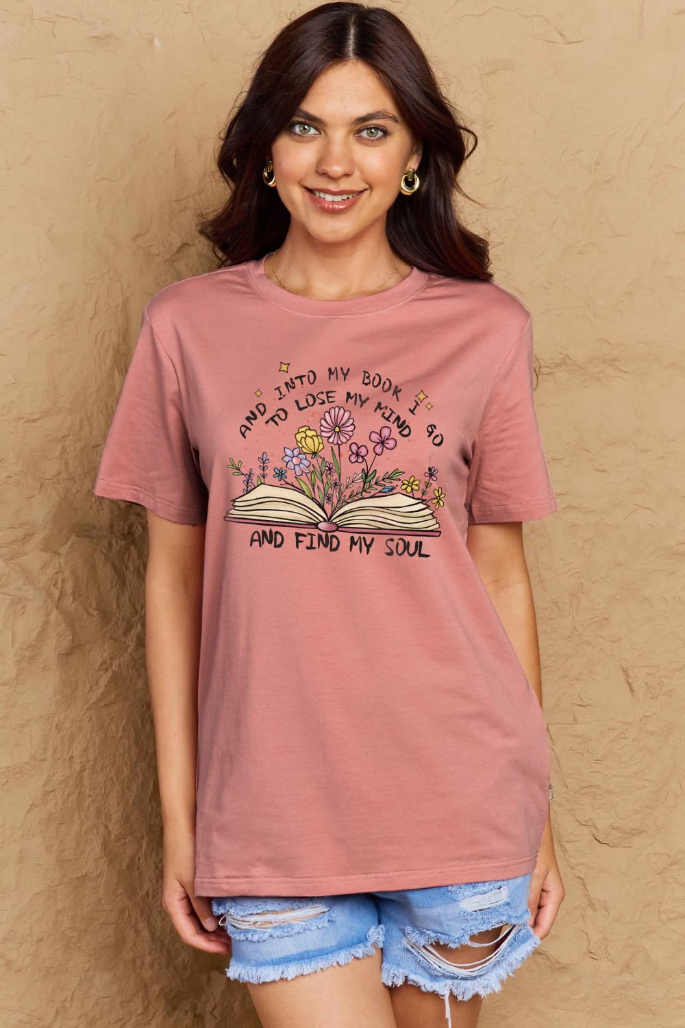 Simply Love Full Size Book & Flower Graphic Cotton Tee-Jewearrings